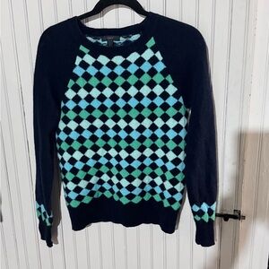 J.Crew Navy and Teal Argyle Sweater